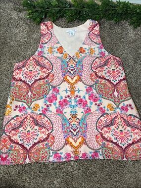 Tabitha Webb Light Pink Paisley Boho Lined Sleeveless Blouse X-Large